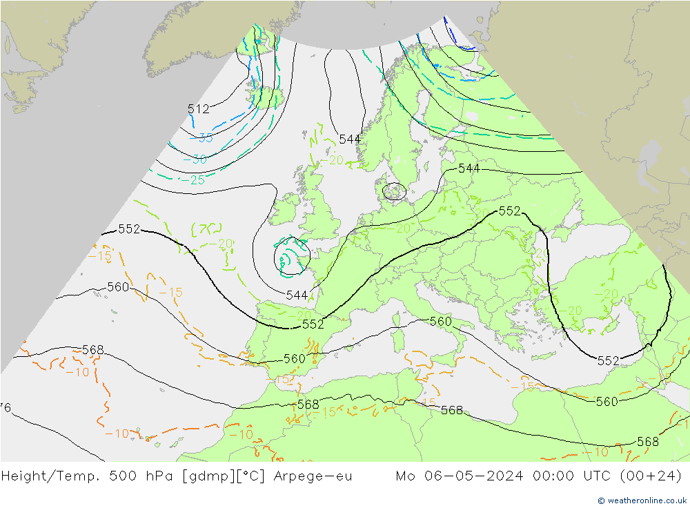 Height/Temp. 500 hPa Arpege-eu lun 06.05.2024 00 UTC