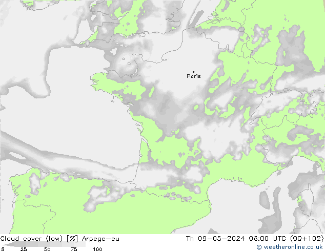 Bewolking (Laag) Arpege-eu do 09.05.2024 06 UTC