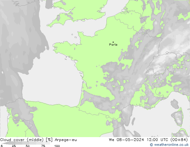 Wolken (mittel) Arpege-eu Mi 08.05.2024 12 UTC