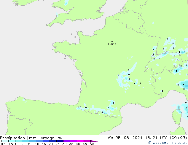 Precipitation Arpege-eu We 08.05.2024 21 UTC