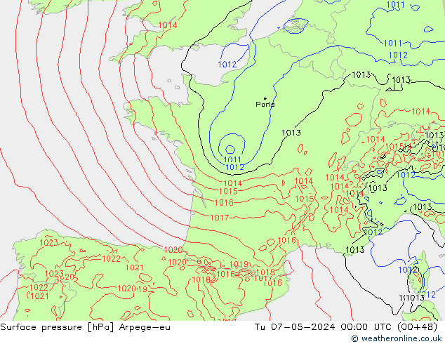 pressão do solo Arpege-eu Ter 07.05.2024 00 UTC