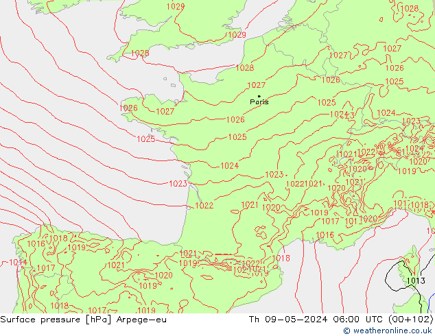 pressão do solo Arpege-eu Qui 09.05.2024 06 UTC