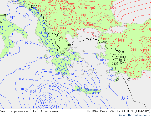 приземное давление Arpege-eu чт 09.05.2024 06 UTC