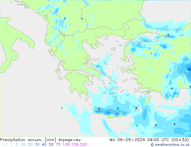 Precipitation accum. Arpege-eu Mo 06.05.2024 09 UTC