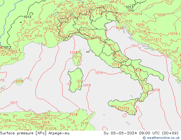 Presión superficial Arpege-eu dom 05.05.2024 09 UTC