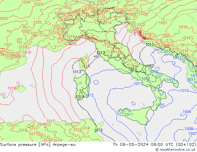 приземное давление Arpege-eu чт 09.05.2024 06 UTC