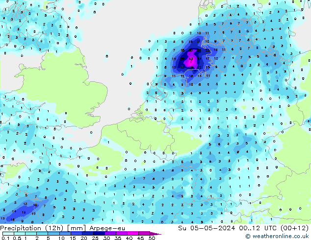Precipitação (12h) Arpege-eu Dom 05.05.2024 12 UTC
