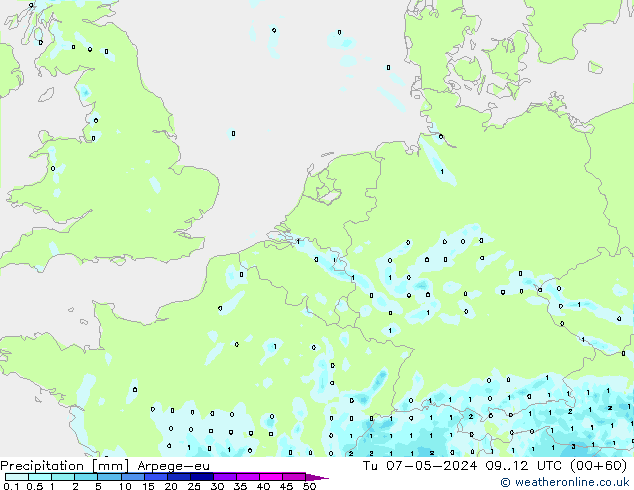 Niederschlag Arpege-eu Di 07.05.2024 12 UTC