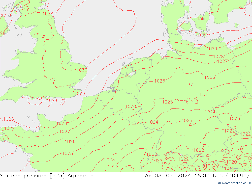 Surface pressure Arpege-eu We 08.05.2024 18 UTC