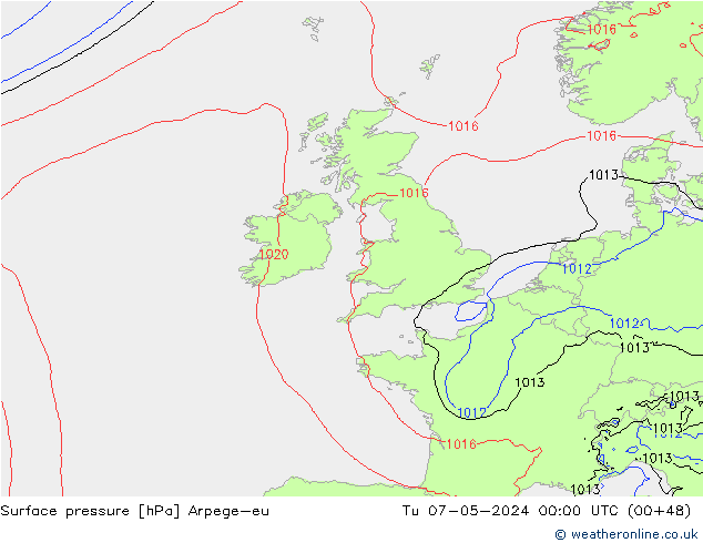Pressione al suolo Arpege-eu mar 07.05.2024 00 UTC