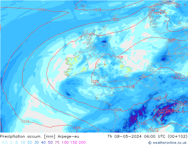 Toplam Yağış Arpege-eu Per 09.05.2024 06 UTC