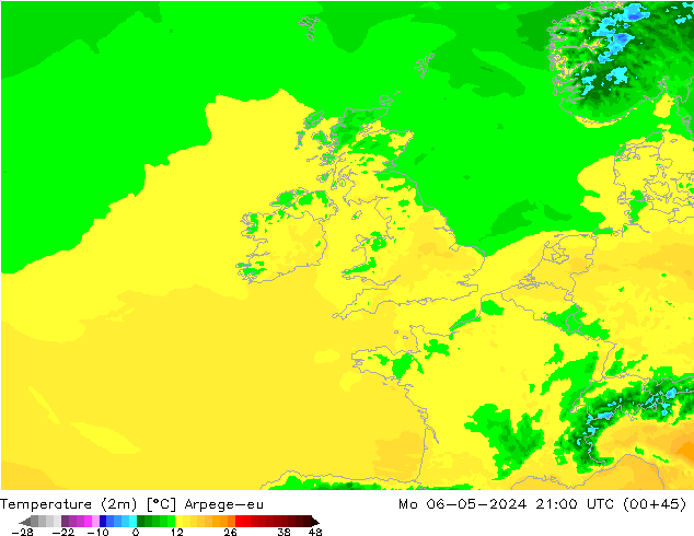 Temperature (2m) Arpege-eu Mo 06.05.2024 21 UTC