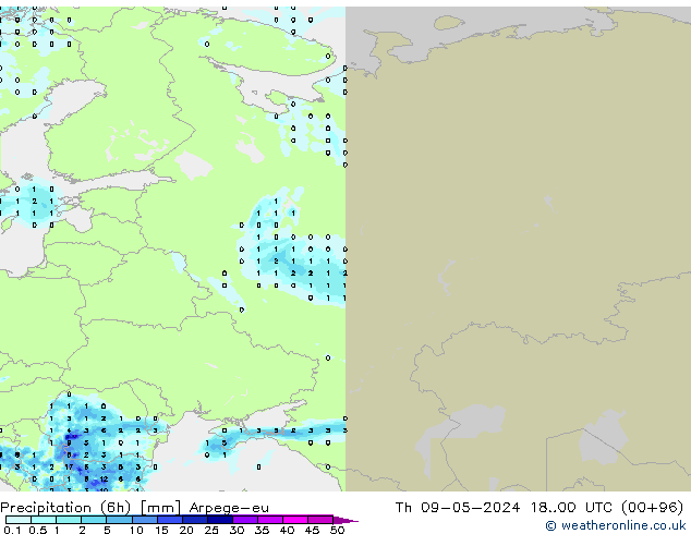 Yağış (6h) Arpege-eu Per 09.05.2024 00 UTC