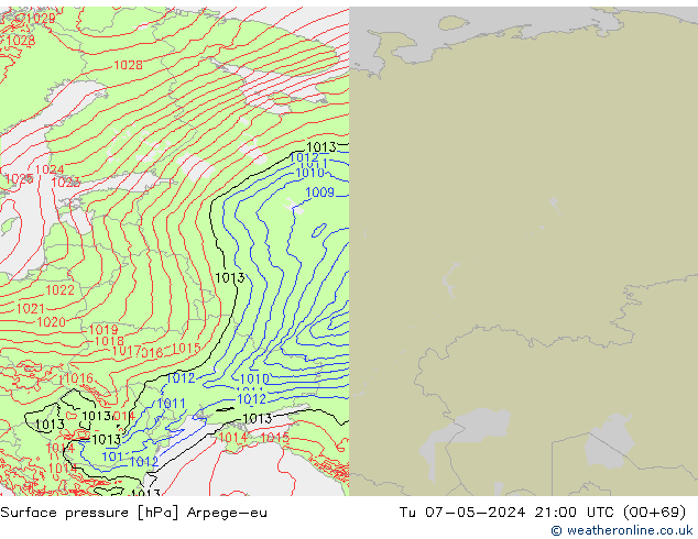 Yer basıncı Arpege-eu Sa 07.05.2024 21 UTC