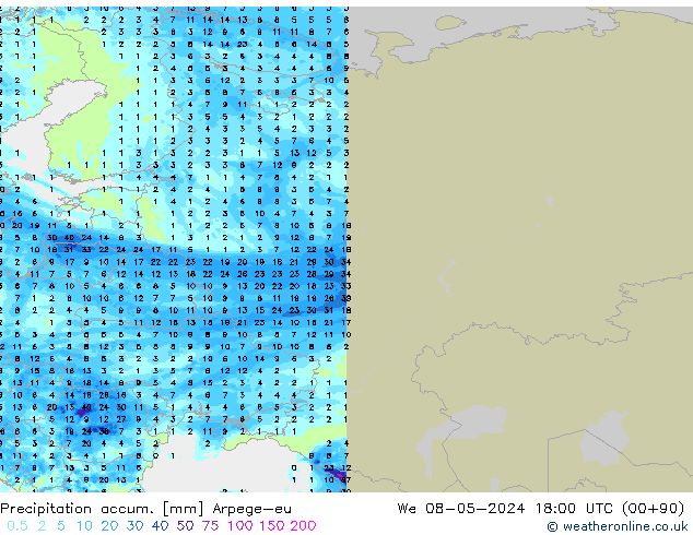 Precipitation accum. Arpege-eu mer 08.05.2024 18 UTC