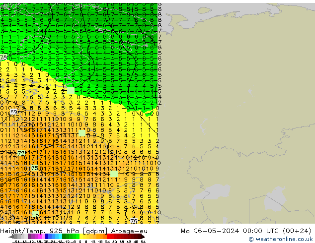 Height/Temp. 925 hPa Arpege-eu  06.05.2024 00 UTC