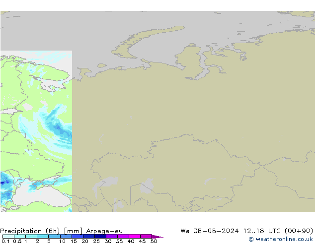 осадки (6h) Arpege-eu ср 08.05.2024 18 UTC