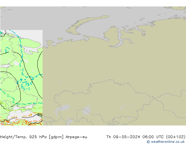 Height/Temp. 925 гПа Arpege-eu чт 09.05.2024 06 UTC