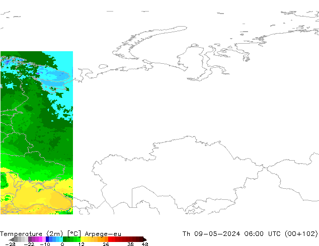 Temperature (2m) Arpege-eu Čt 09.05.2024 06 UTC