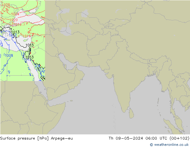 Atmosférický tlak Arpege-eu Čt 09.05.2024 06 UTC