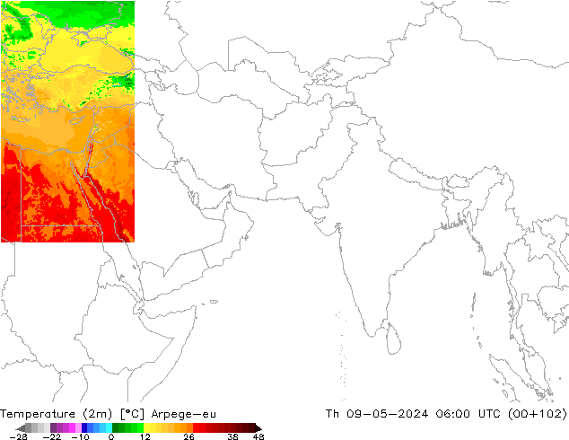 Temperature (2m) Arpege-eu Čt 09.05.2024 06 UTC