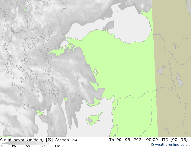 Cloud cover (middle) Arpege-eu Th 09.05.2024 00 UTC