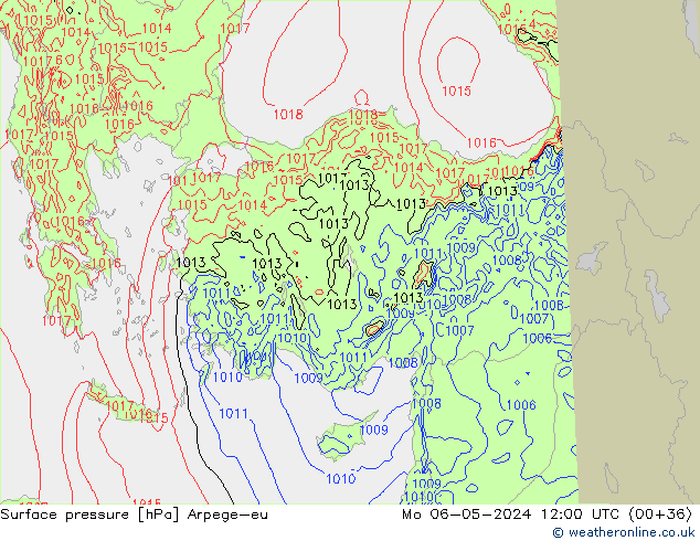 Surface pressure Arpege-eu Mo 06.05.2024 12 UTC