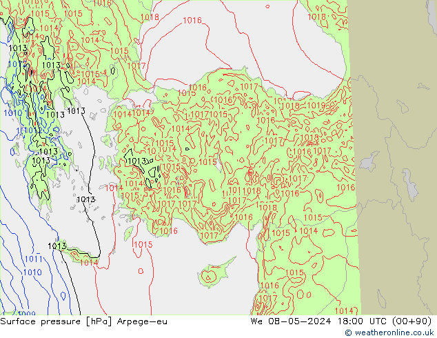 Presión superficial Arpege-eu mié 08.05.2024 18 UTC