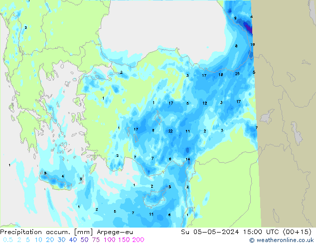 Precipitation accum. Arpege-eu Вс 05.05.2024 15 UTC