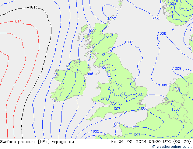 Surface pressure Arpege-eu Mo 06.05.2024 06 UTC