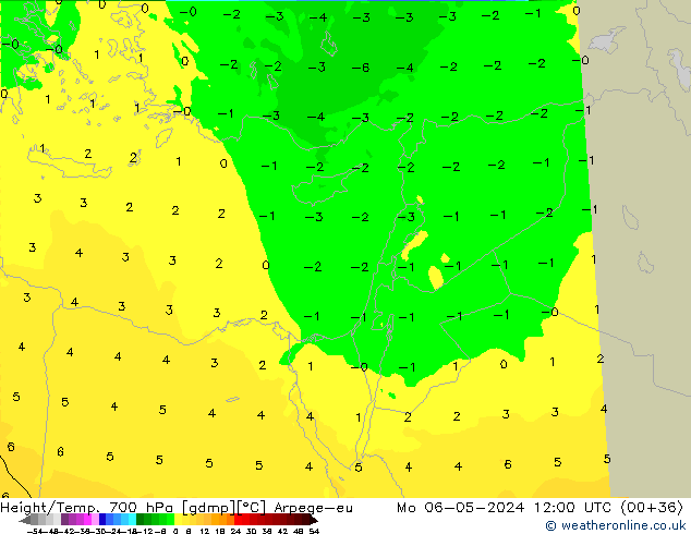 Height/Temp. 700 hPa Arpege-eu lun 06.05.2024 12 UTC