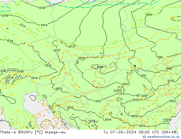 Theta-e 850hPa Arpege-eu mar 07.05.2024 06 UTC