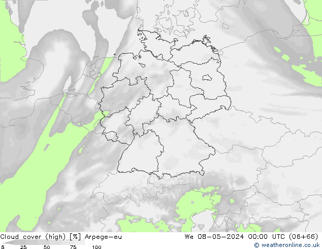 zachmurzenie (wysokie) Arpege-eu śro. 08.05.2024 00 UTC