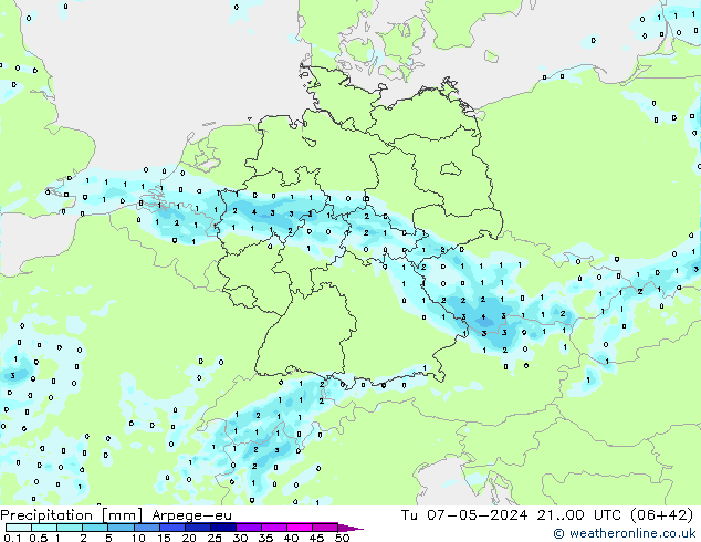 Precipitation Arpege-eu Tu 07.05.2024 00 UTC