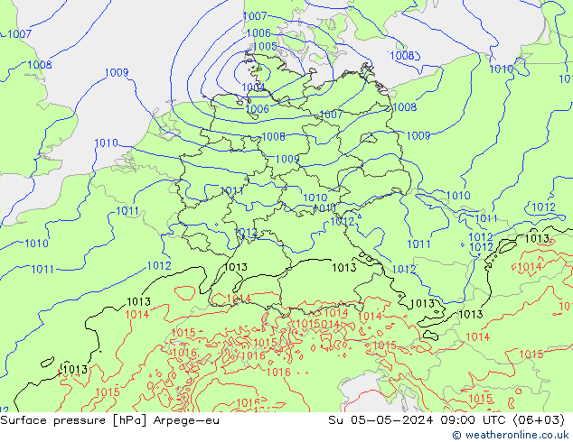 Pressione al suolo Arpege-eu dom 05.05.2024 09 UTC