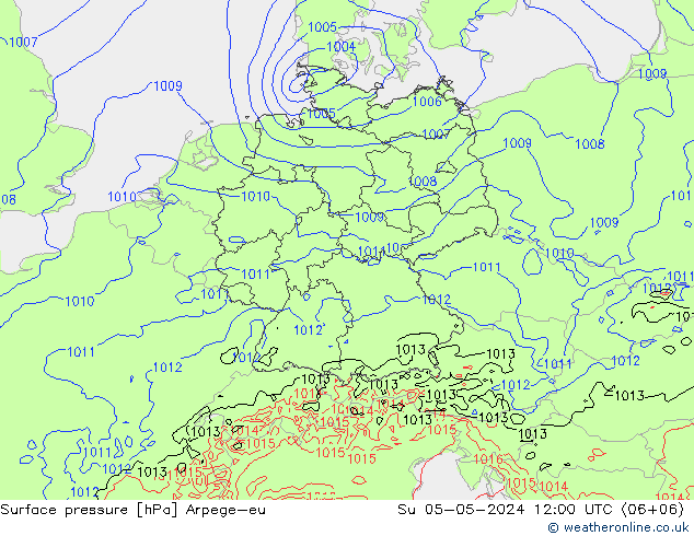 Presión superficial Arpege-eu dom 05.05.2024 12 UTC
