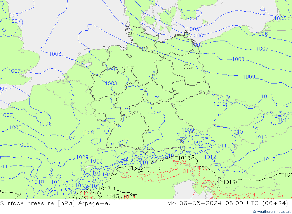 地面气压 Arpege-eu 星期一 06.05.2024 06 UTC