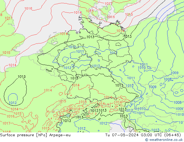 Presión superficial Arpege-eu mar 07.05.2024 03 UTC