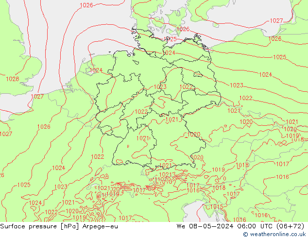 Atmosférický tlak Arpege-eu St 08.05.2024 06 UTC