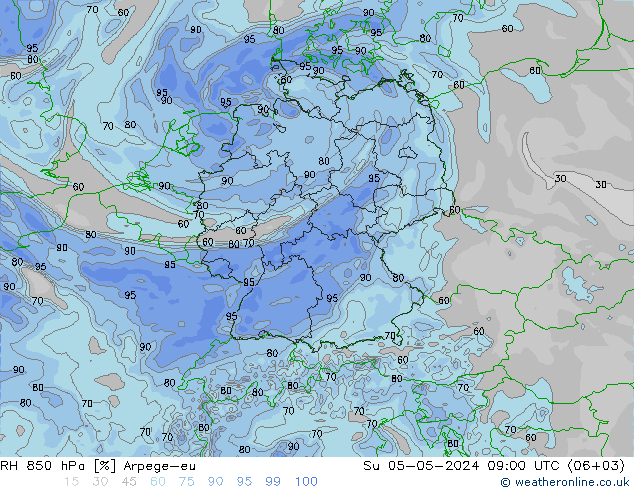 RH 850 hPa Arpege-eu Su 05.05.2024 09 UTC