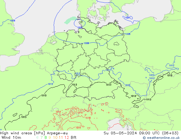 High wind areas Arpege-eu dom 05.05.2024 09 UTC