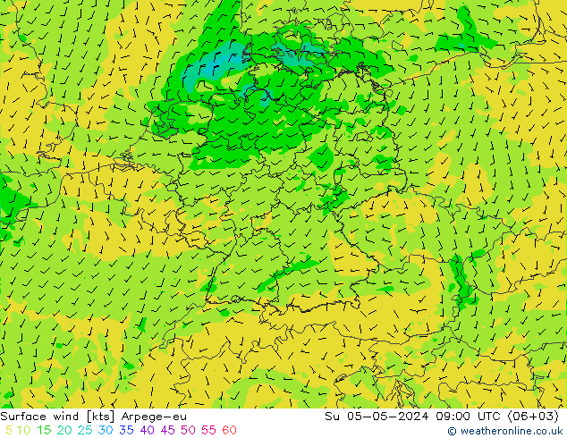 ветер 10 m Arpege-eu Вс 05.05.2024 09 UTC