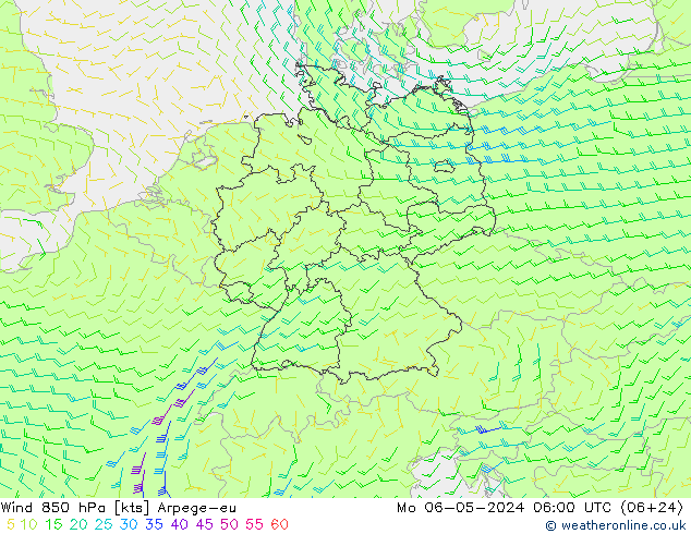风 850 hPa Arpege-eu 星期一 06.05.2024 06 UTC