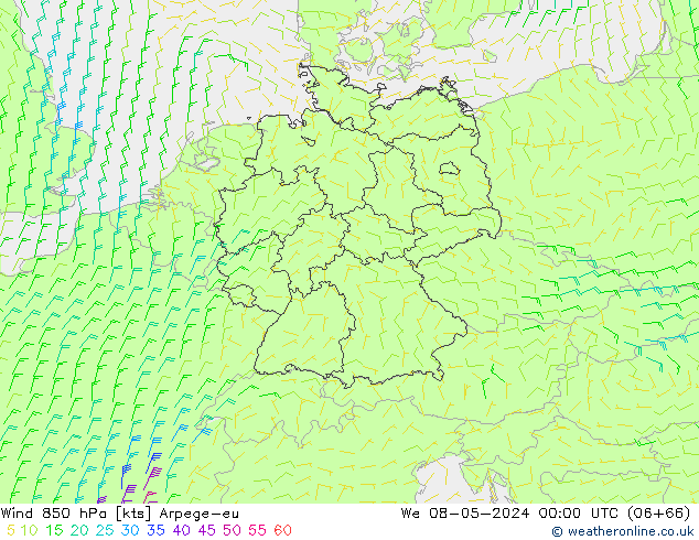 Wind 850 hPa Arpege-eu We 08.05.2024 00 UTC