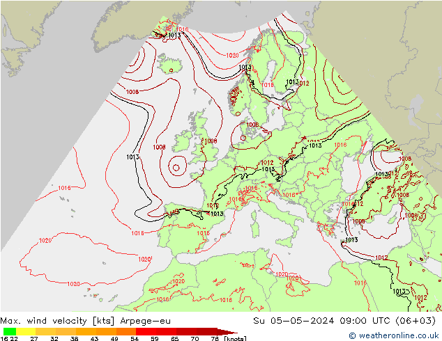 Windböen Arpege-eu So 05.05.2024 09 UTC