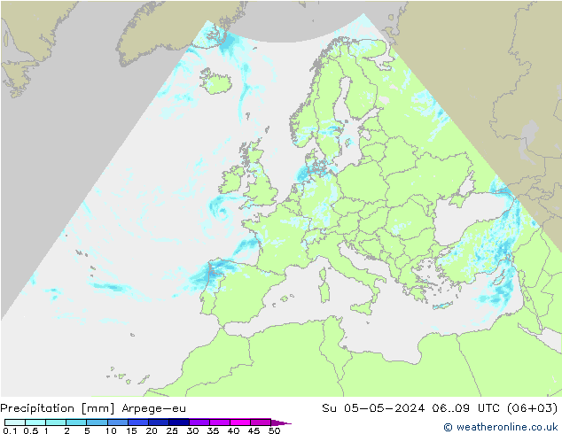 Précipitation Arpege-eu dim 05.05.2024 09 UTC