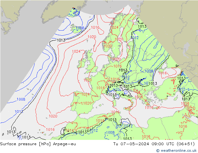 Bodendruck Arpege-eu Di 07.05.2024 09 UTC