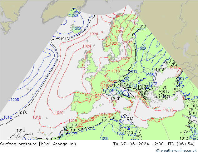 Surface pressure Arpege-eu Tu 07.05.2024 12 UTC