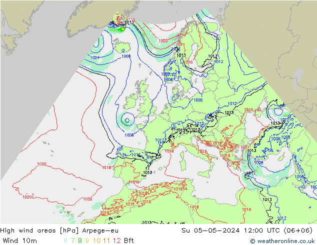 High wind areas Arpege-eu dom 05.05.2024 12 UTC