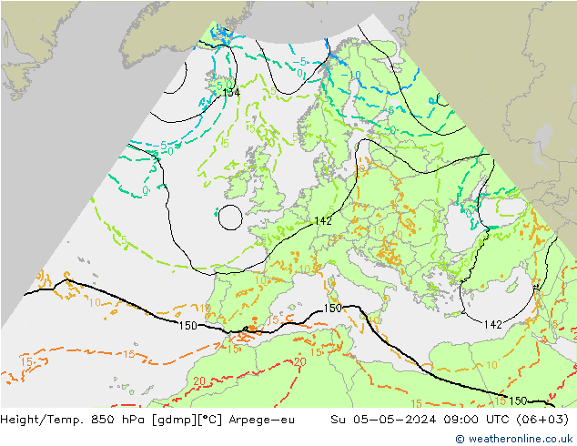 Height/Temp. 850 hPa Arpege-eu Su 05.05.2024 09 UTC